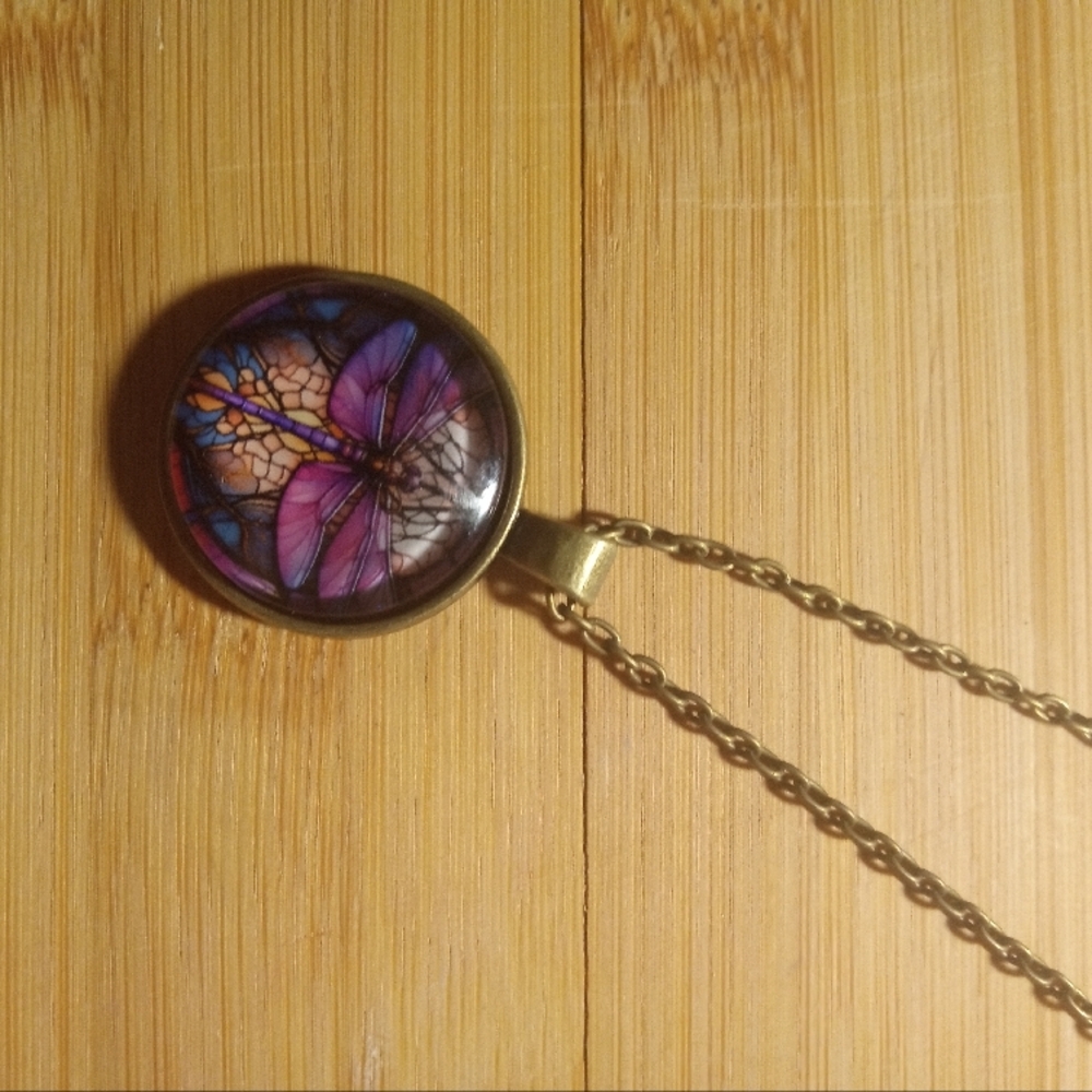 Purple Dragonfly Pendant Necklace
